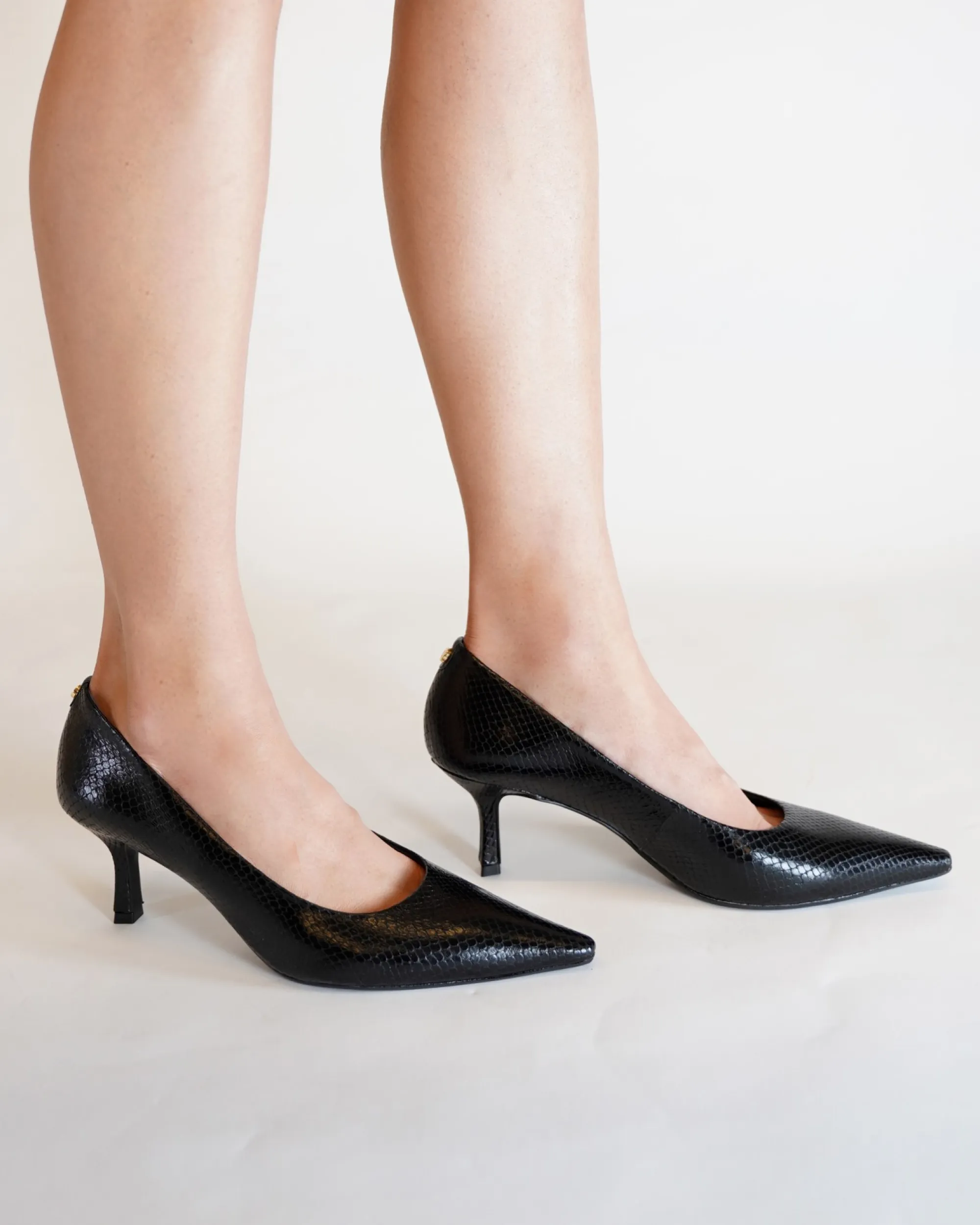Black Croc Embossed Leather Pump