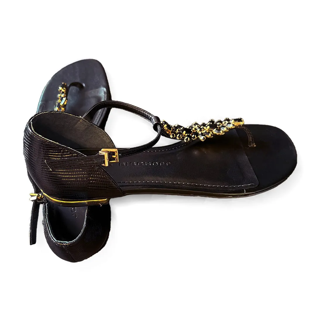 Black Flat Sandal with Stones