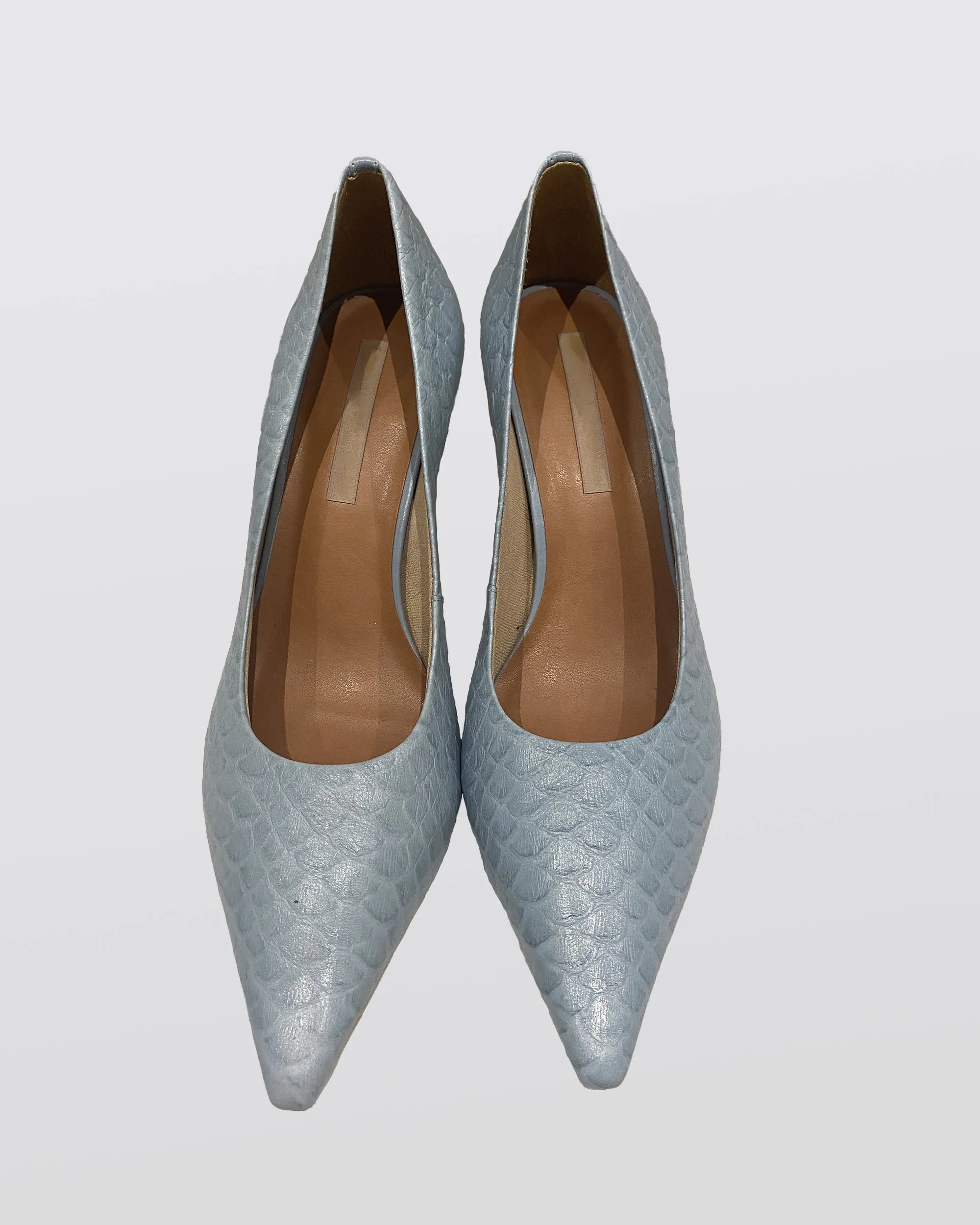 Blue Croc Embossed Leather Pump