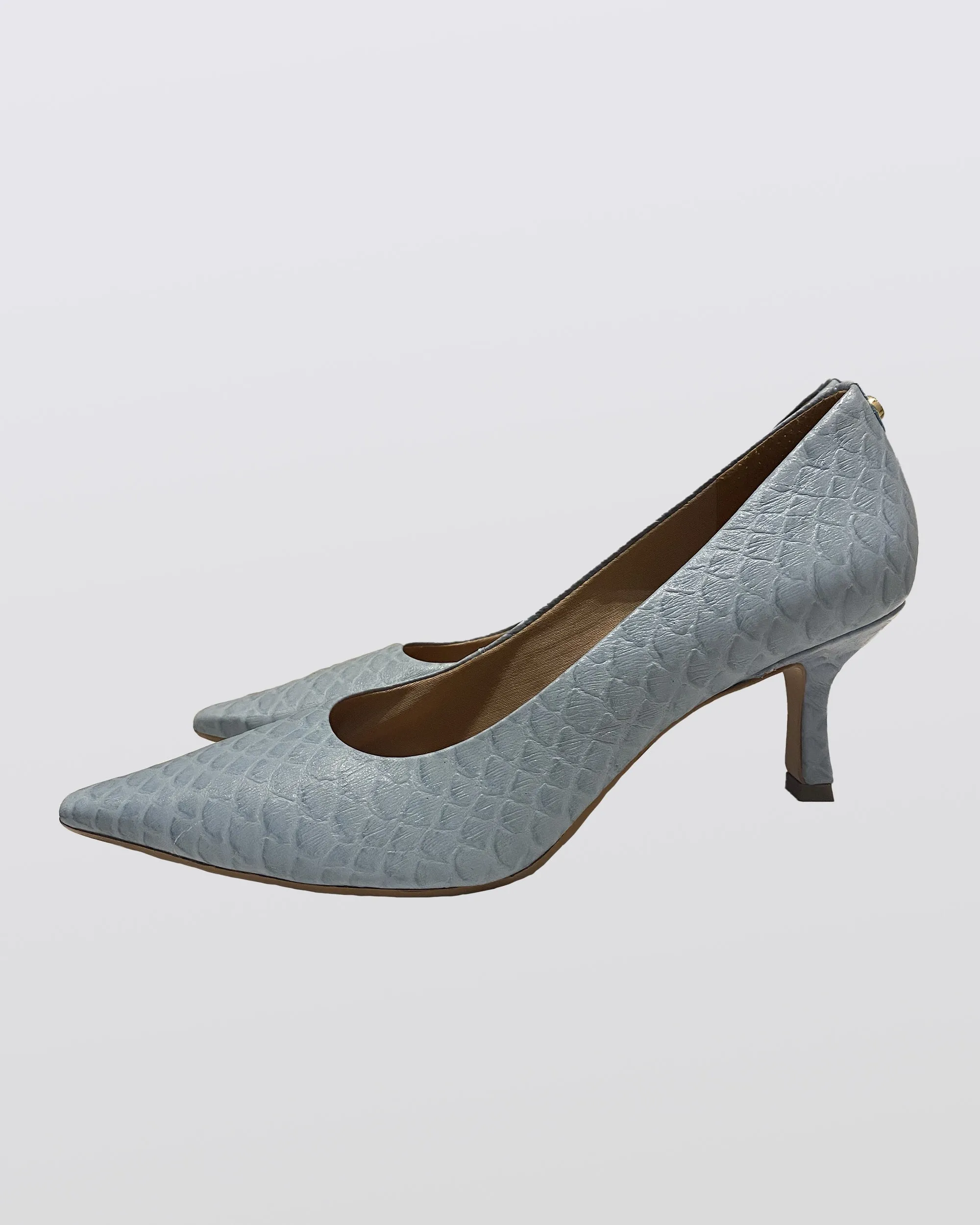 Blue Croc Embossed Leather Pump