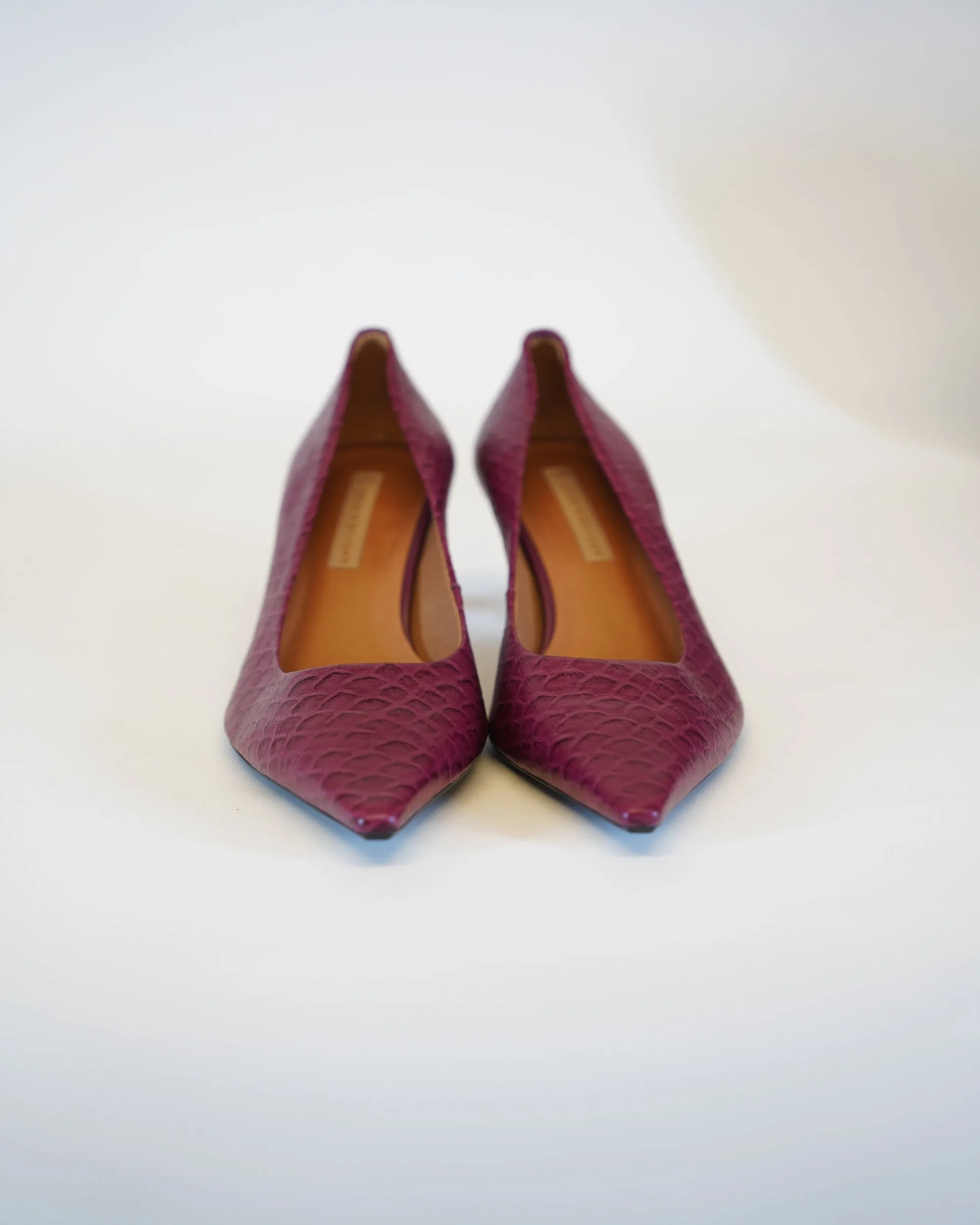Burgundy Croc Embossed Leather Pump