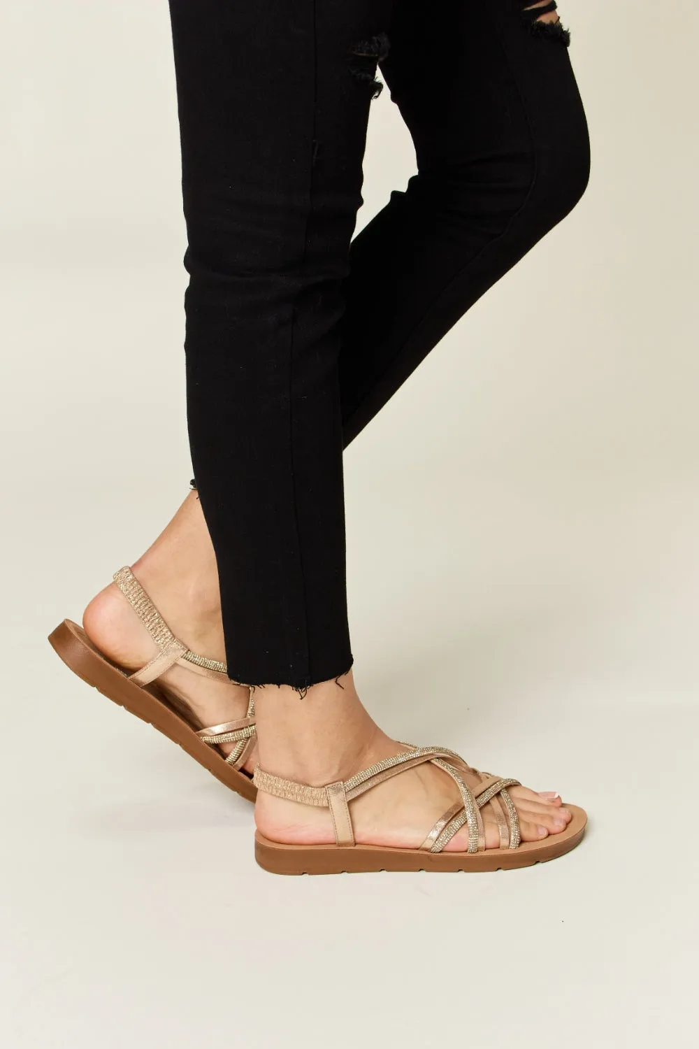 Explore More Collection - Forever Link Rhinestone Crisscross Flat Sandals