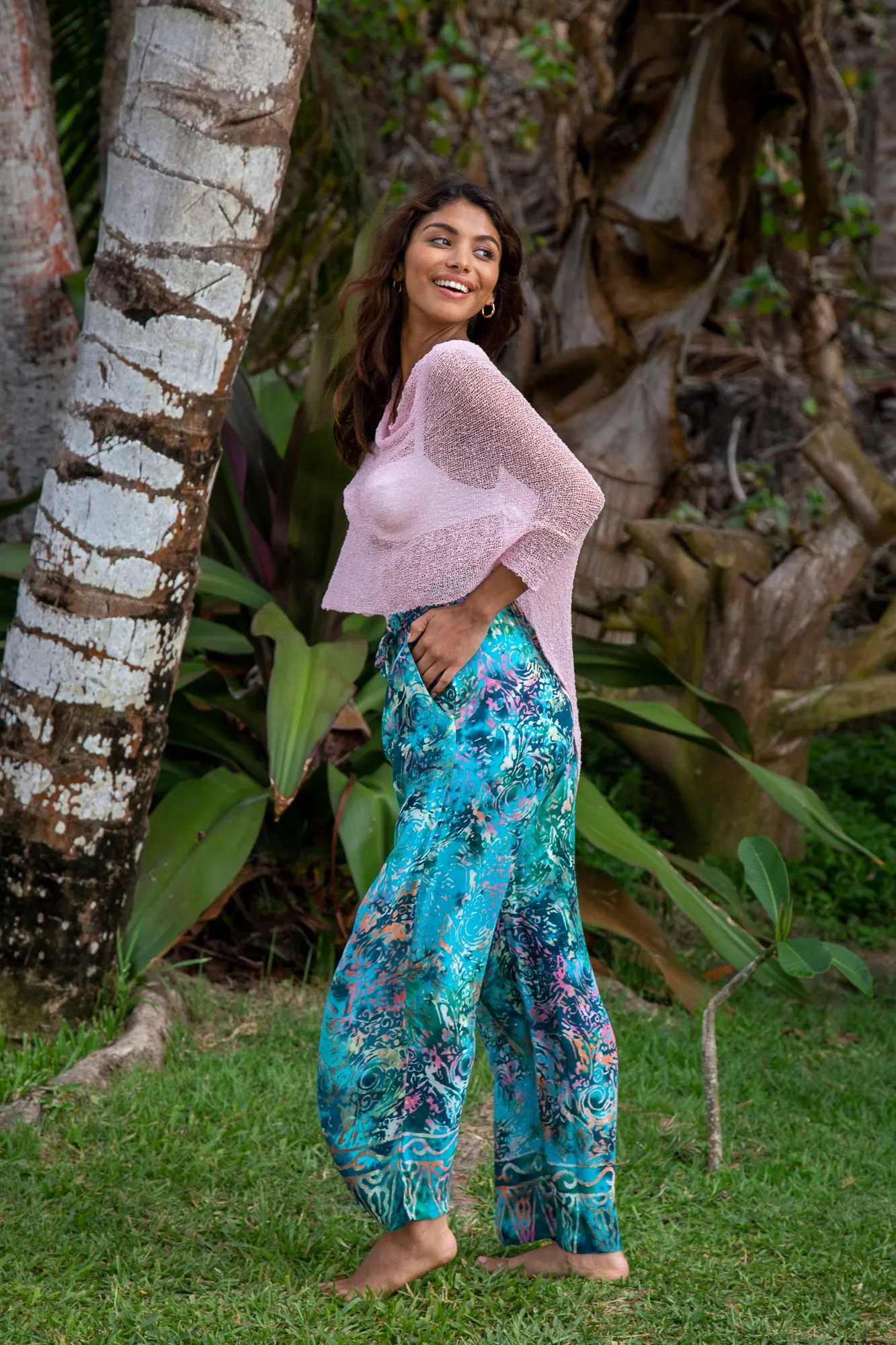 Gabrielle Wide Resort Pant in Batik Teal Rainbow