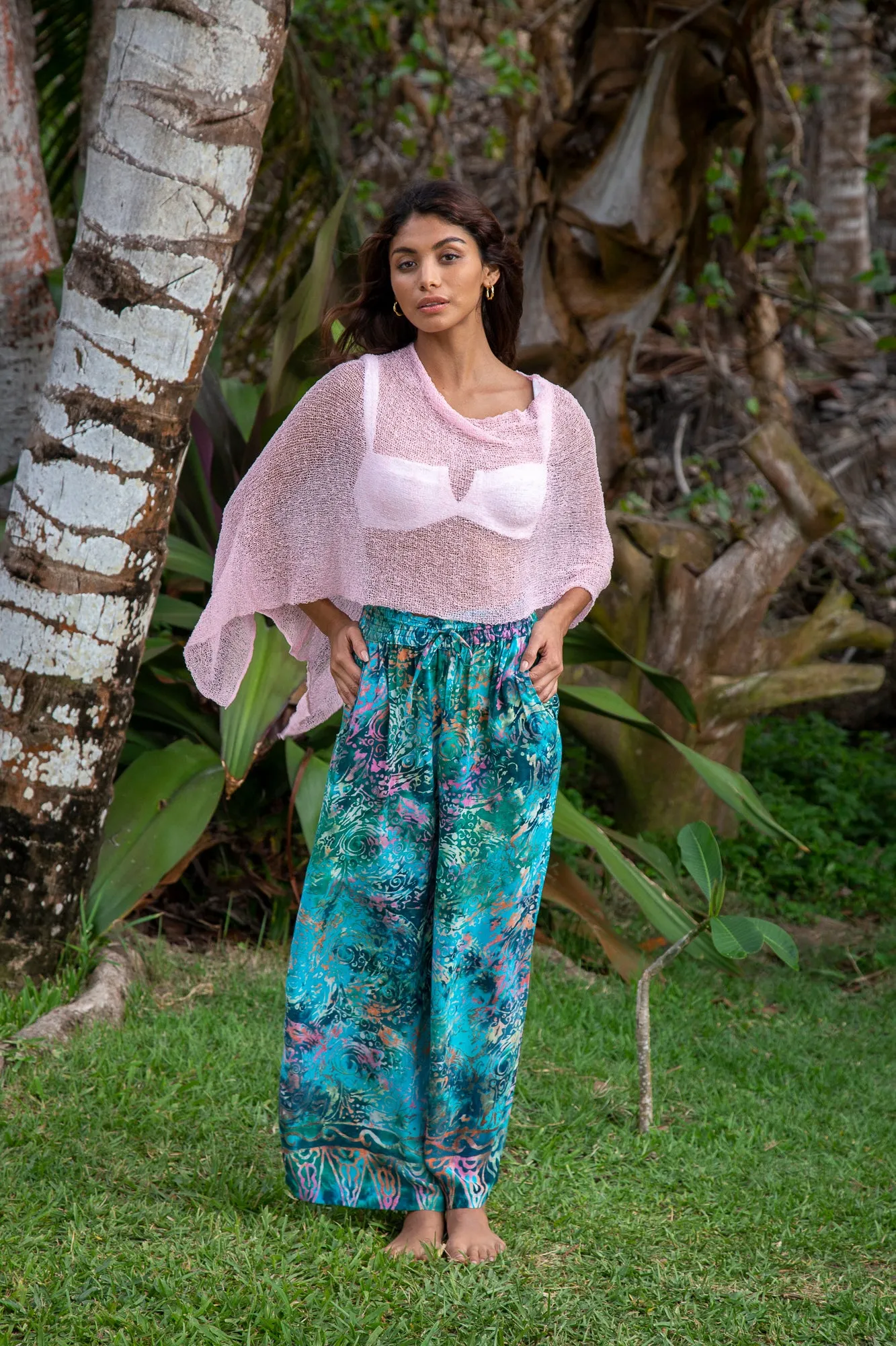 Gabrielle Wide Resort Pant in Batik Teal Rainbow