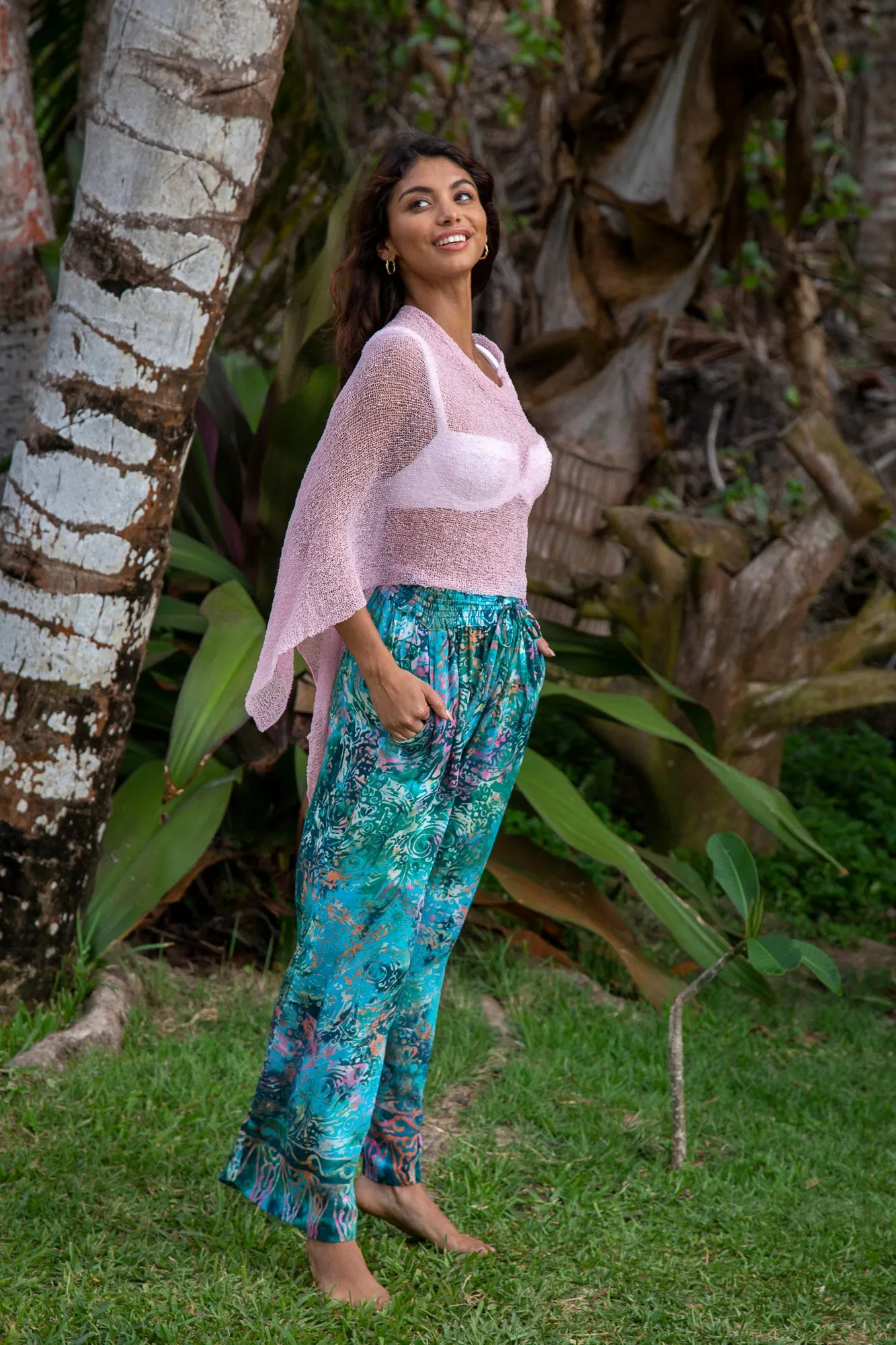 Gabrielle Wide Resort Pant in Batik Teal Rainbow