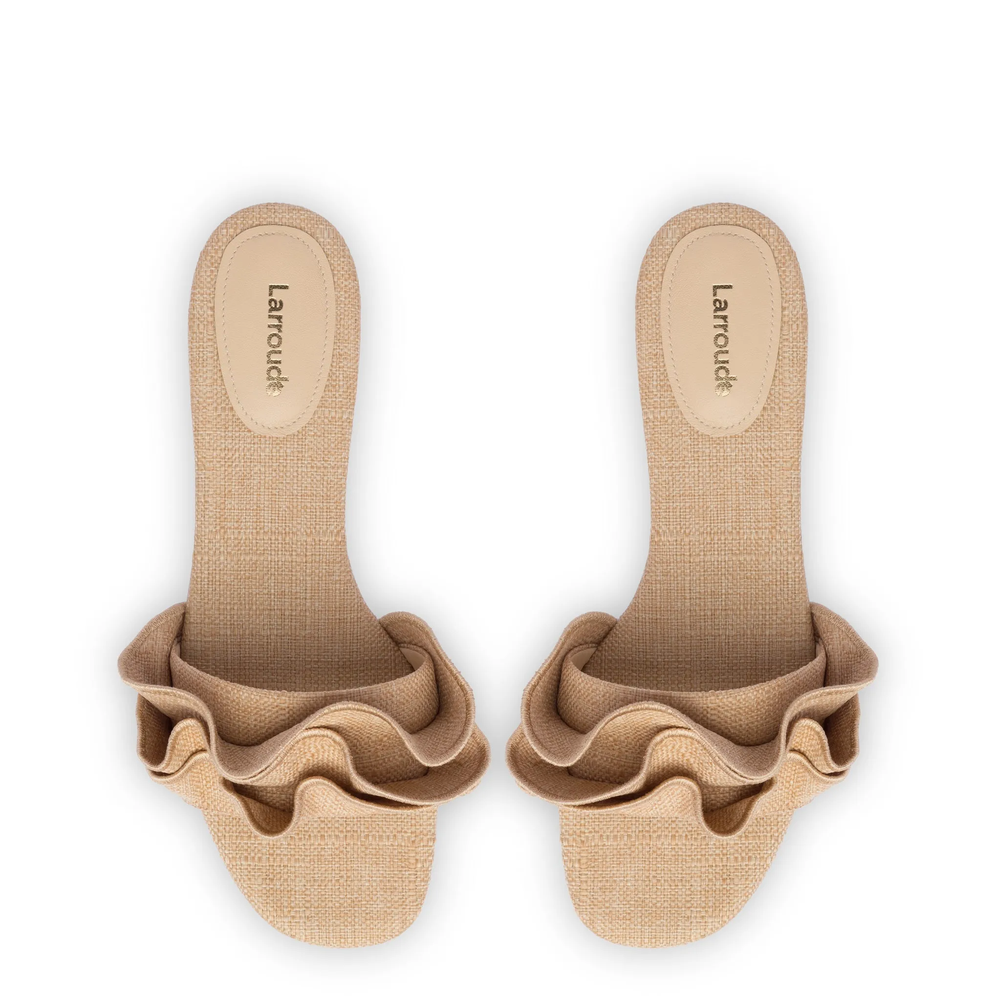 Ivy Ruffle Flat Mule In Beige Raffia