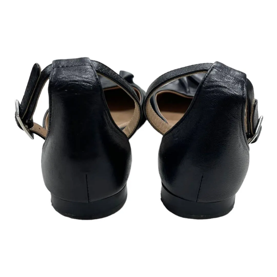 Lewit Alessia Ankle Strap Ruffle Ballet Flats Leather 37.5 7.5 Black