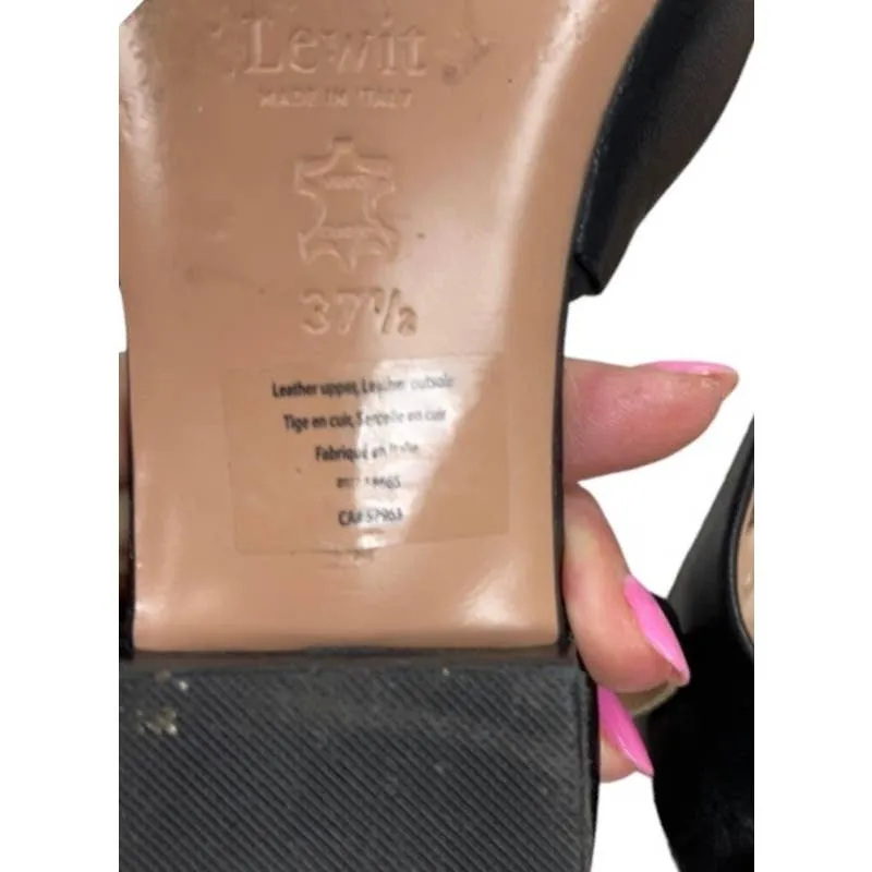 Lewit Alessia Ankle Strap Ruffle Ballet Flats Leather 37.5 7.5 Black