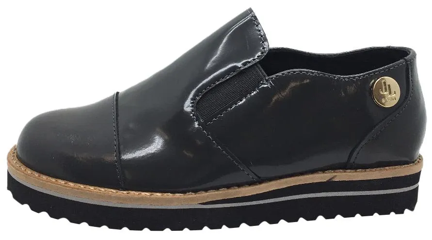 Luccini Girl's Grey Patent Leather Platform Smoking Loafer Flats