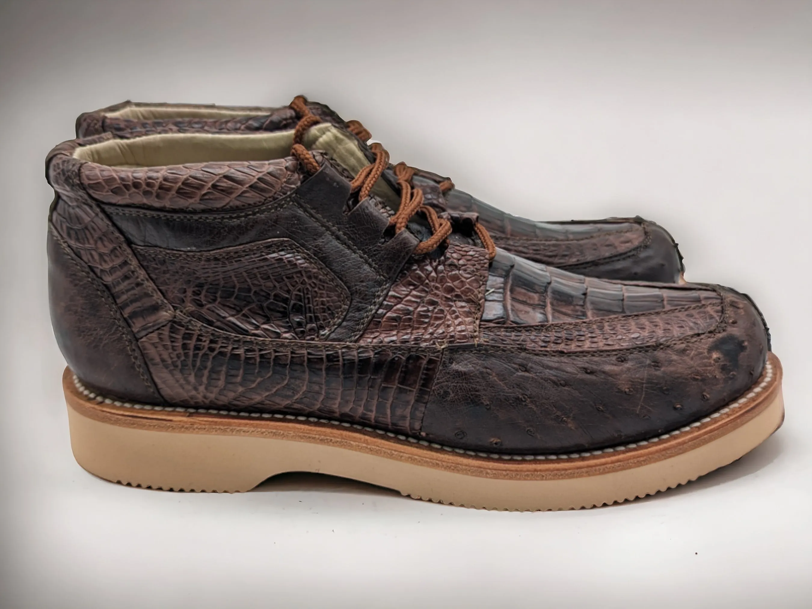 Men’s Coffee Alligator and Ostrich Sneaker Shoes