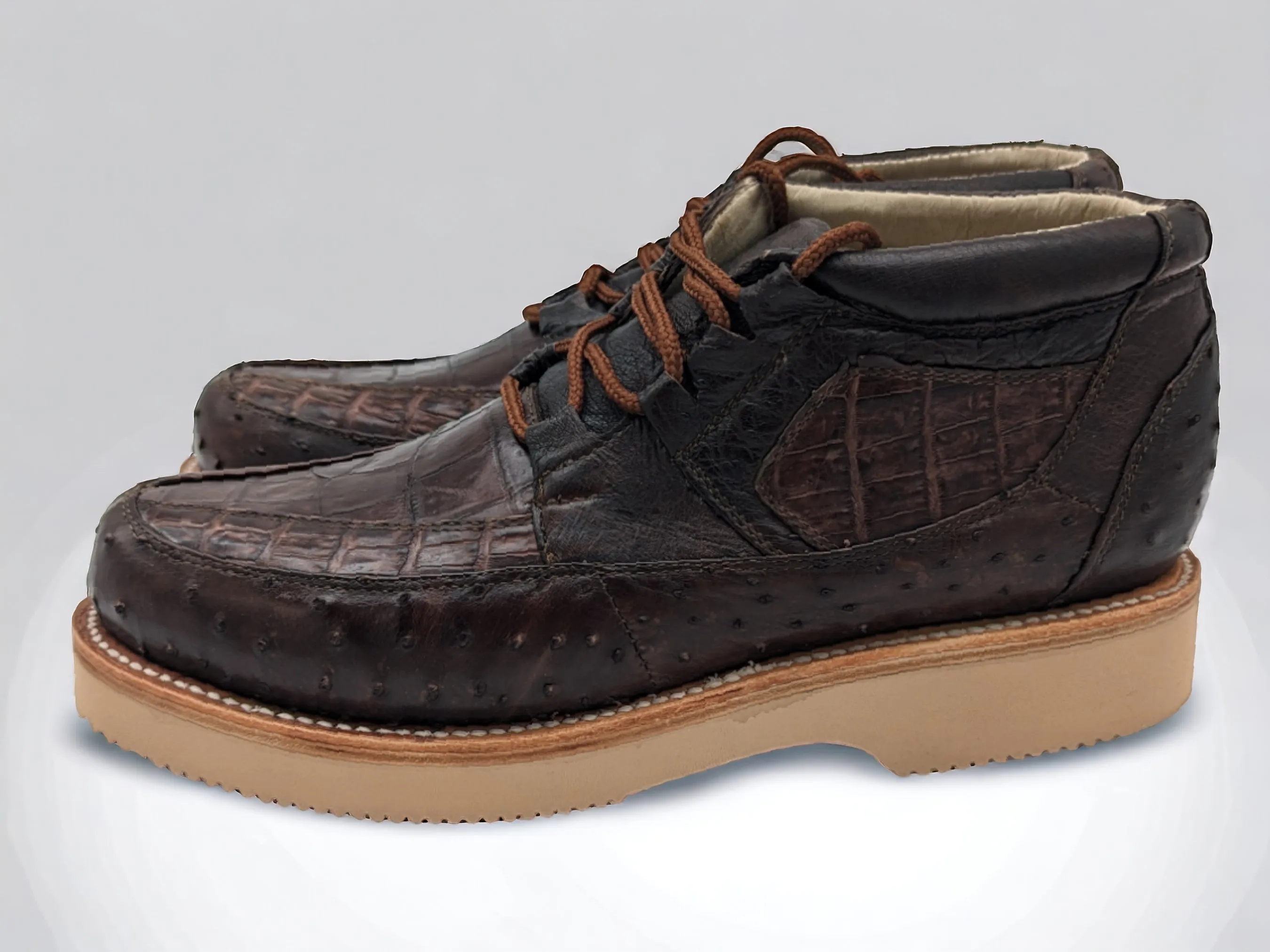 Men’s Coffee Alligator and Ostrich Sneaker Shoes
