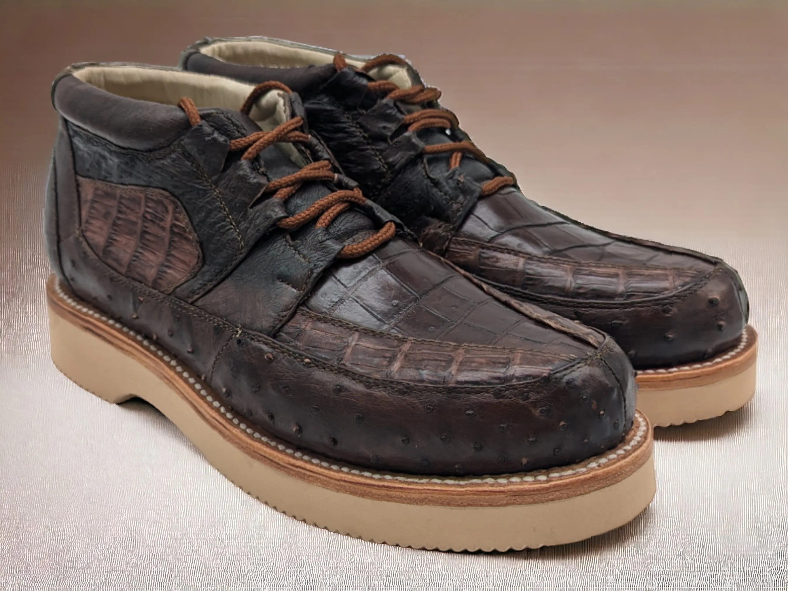 Men’s Coffee Alligator and Ostrich Sneaker Shoes