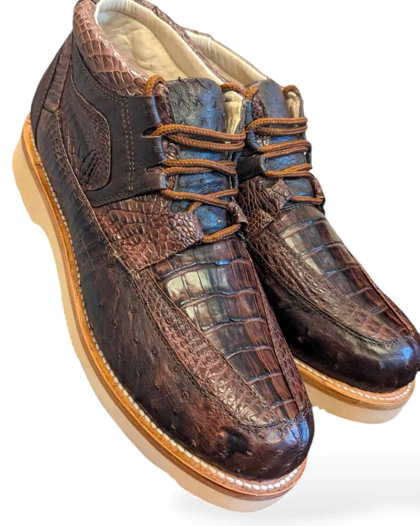 Men’s Coffee Alligator and Ostrich Sneaker Shoes