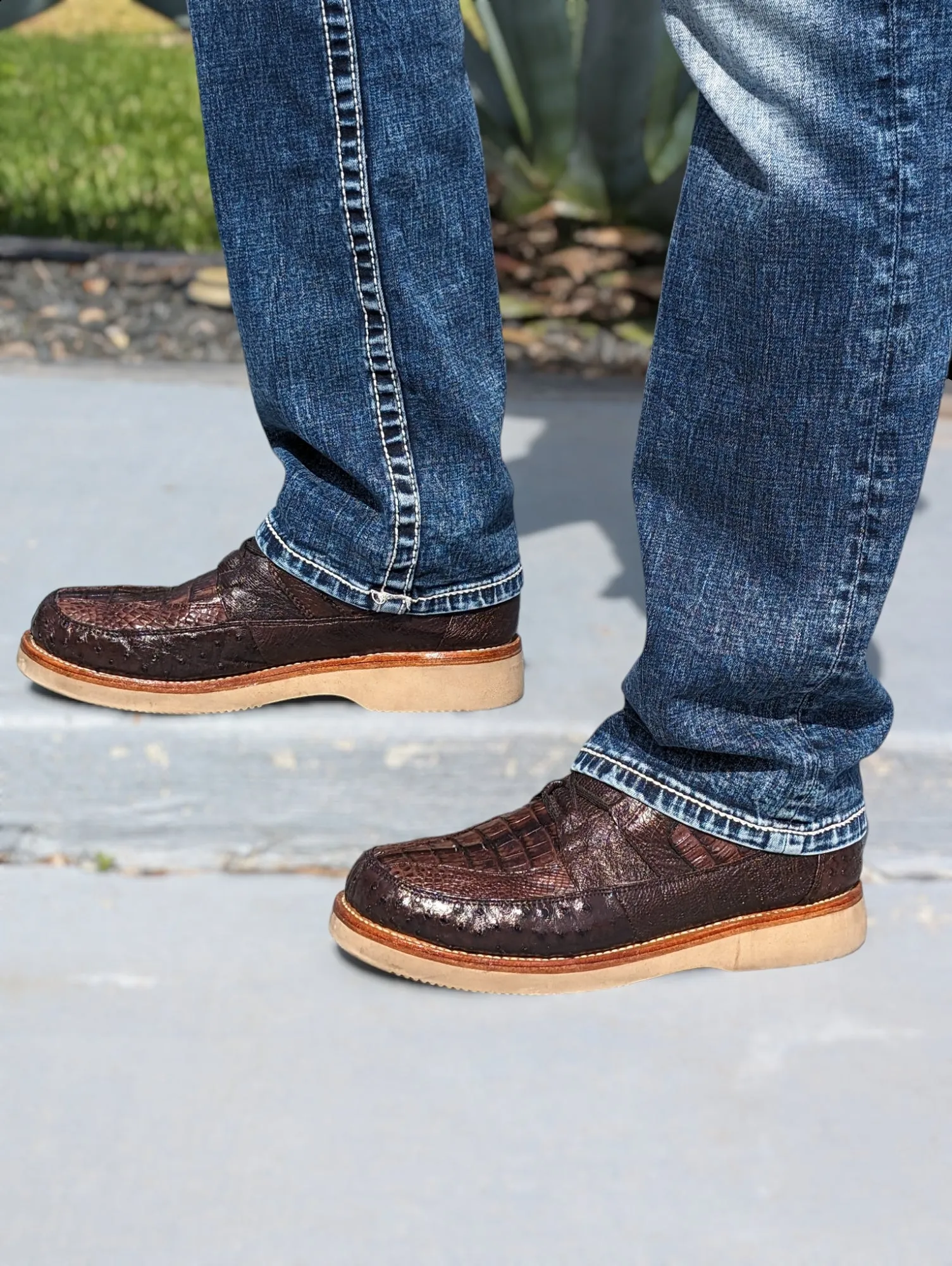 Men’s Coffee Alligator and Ostrich Sneaker Shoes