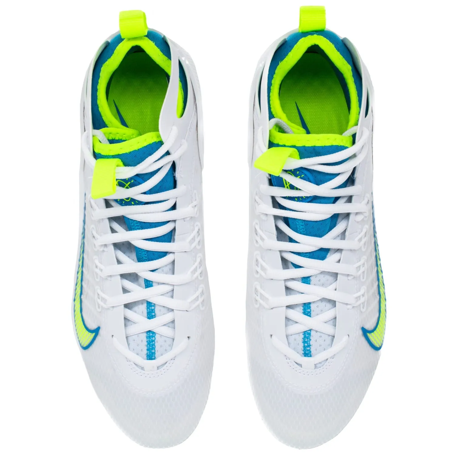 Nike Huarache 9 Elite Mid Lax SE White/Blue/Volt Lacrosse Cleats