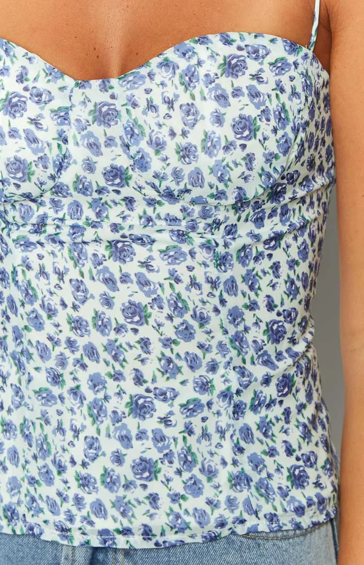 Strawberry Kisses Blue Floral Top